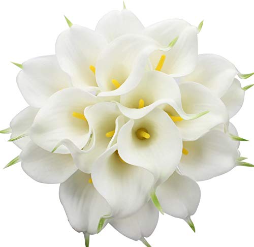 Tifuly 24 Stück künstliche Calla Lilie, Realistische Latex Calla Blume mit Weichem PU Stiel Dekoration Brauthochzeit, Haus, Partei, Büro,DIY-Blumengestecke(Weiß) von Tifuly