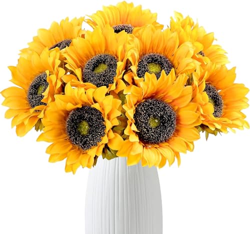 Tifuly 6PCS Retro künstliche Sonnenblumen, 17,3 Zoll Single Stem gefälschte Sonnenblume Realistische Seide Sonnenblume für Hochzeitsfeier Home Office Mittelstücke Dekoration(Golden) von Tifuly