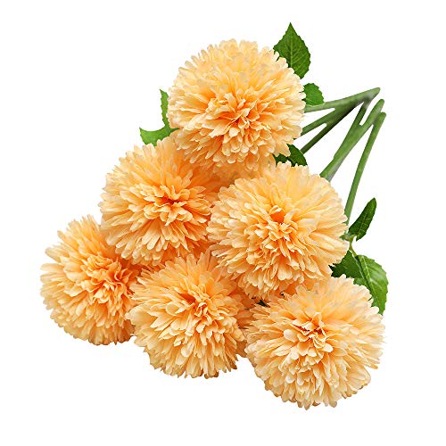 Tifuly Künstliche Hortensie Blumen, 11 Zoll Seide Pompon Chrysantheme Kugel Blumen für Hausgarten Party Büro Dekoration, Braut Hochzeitssträuße, Blumenschmuck, Mittelstücke(6 Stück, Orange) von Tifuly