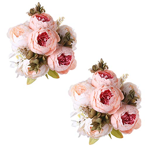 Tifuly Künstliche Pfingstrosen Sträuße, 13 Blütenköpfe Realistische Seide Pfingstrosen Vintage Blumen für Zuhause Hochzeit Büro Party Dekoration, Blumenarrangement, Mittelstücke, 2St(Hell-Pink) von Tifuly