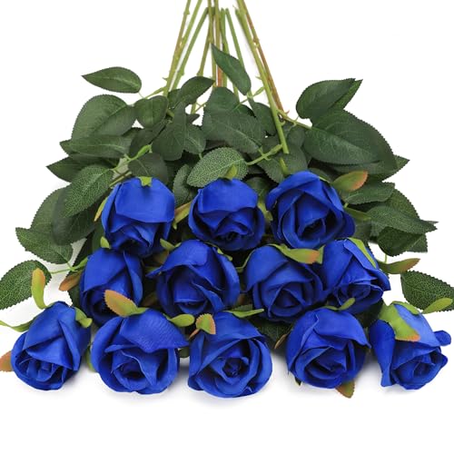 Tifuly Künstliche Rosen Blumen Künstlich,12 Pcs Kunstblumen Kunstrosen Wie Echt Gefälschte Blumen für Brautstrauss Haus Hochzeits Party Deko DIY(Blau) von Tifuly