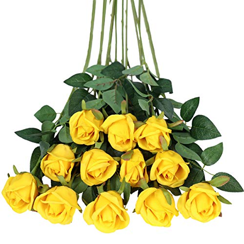 Tifuly Rosen Künstliche Blumen 12 Pcs Seide Künstliche Rose Blumen Gefälschte Blumen für Brautstrauss Haus Hochzeits Party Deko DIY(Gelb) von Tifuly