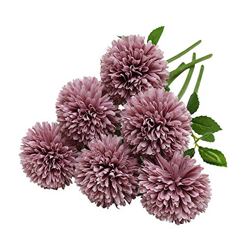 Tifuly Künstliche Hortensie Blumen, 11 Zoll Seide Pompon Chrysantheme Kugel Blumen für Hausgarten Party Büro Dekoration, Braut Hochzeitssträuße, Blumenschmuck, Mittelstücke(6 Stück,Rosa Lila) von Tifuly