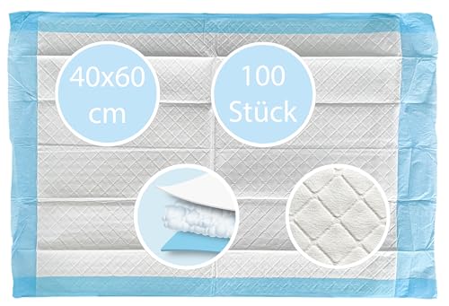 100 Stück TIGA-MED SAP Premium Krankenunterlagen | Einmal Unterlagen mit Flockenabsorber | Wickelunterlagen für Babys | Trainingspads | Inkontinenzunterlagen | Welpenunterlagen (40 x 60cm) von Tiga-Med