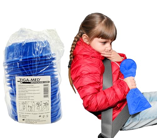 25 Stück Brechtüten mit Mundstück in Folie | Kotztüte | Auffangbeutel | Spuckbeutel | Brechbeutel | weiß oder blau (blau) von Tiga-Med
