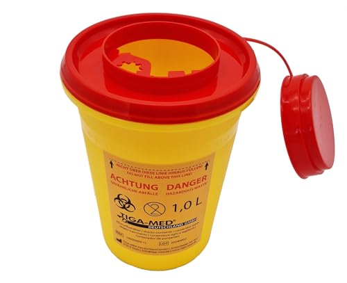 TIGA-MED Kanülen Abwurfbehälter | 5 Stück | 1 Liter / 1000ml | Kanülenbox Entsorgungsbox Kanülensammelbox Kanülensammler Nadelabfallbehälter von Tiga-Med