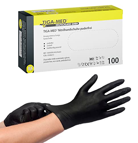 Nitrilhandschuhe schwarz S M L XL BIG PACK 1000/2000/4000 Stück puderfrei latexfrei Schutzhandschuhe Arbeitshandschuhe Untersuchungshandschuhe (M, 2000) von Tiga-Med