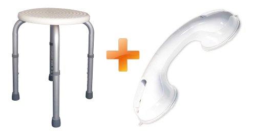 Tiga-Med Duschhocker + Haltegriff Anti-Rutsch Bad- und Sanitärbereich, Duschgriff Badgriff Duschstuhl Badhocker von Tiga-Med