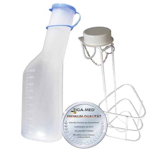 Tiga-Med Urinflaschen-Set: 1x Urinflasche 1Ltr. für Männer + 1x Urinflaschen Halter Urinflaschenhalter mit Deckel 1 Stück (=1Set) Original Qualität! von Tiga-Med