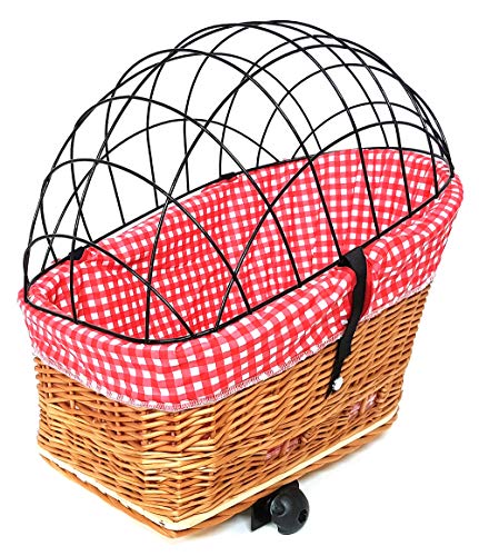 Tigana Hundefahrradkorb für Gepäckträger aus Weide Natur 60 x 39 cm Gitter Tierkorb Hinterradkorb Hundekorb für Fahrrad (N-S) (XXL + Kissen/Holz/Einlage R1) von Tigana