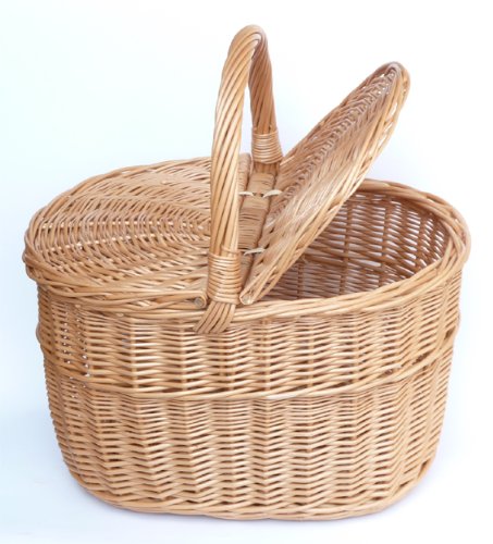 Tigana Picknickkorb Einkaufskrbr Pilzkorb mit Zwei Deckel aus Weide 40 x 30 cm - 1F von Tigana