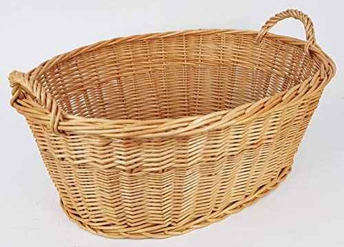 Tigana Wäschekorb Aufbewarungskorb Weidenkorb oval mit Zwei Henkel Natur (77 x 56 cm) von Tigana