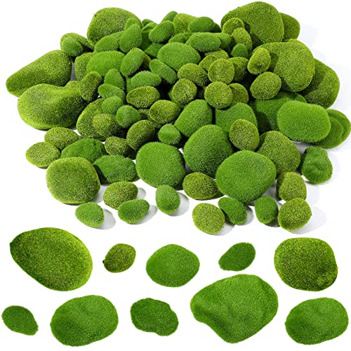 Tigeen 100 Stück 9 Größen grüne Mooskugeln künstliche Moosfelsen dekorative bedeckte Moossteine Fake Green Moos Dekor für Pflanzen Home Crafting Blumenarrangements Topfpflanzen Pflanzgefäße von Tigeen