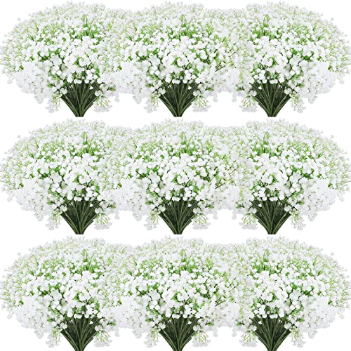 Tigeen 80 Stück künstliche Babyatmung 50.5 cm Schleierkraut-Blumensträuße künstliche Schleierkrautblumen DIY Blumensträuße fühlen Sich echt an Blumen für Hochzeitsdekoration, Arrangement, Party, Weiß von Tigeen