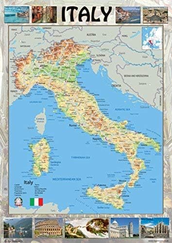 Laminiertes Poster mit Landkarte von Italien, 59,4 x 41,9 cm Laminiertes Poster mit Landkarte von Italien, 59,4 x 41,9 cm von Tiger Moon