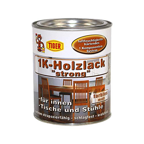 2x750 ml Tiger 1K-Holzlack 'strong' Matt Farblos Innen 1,5 Liter von Tiger