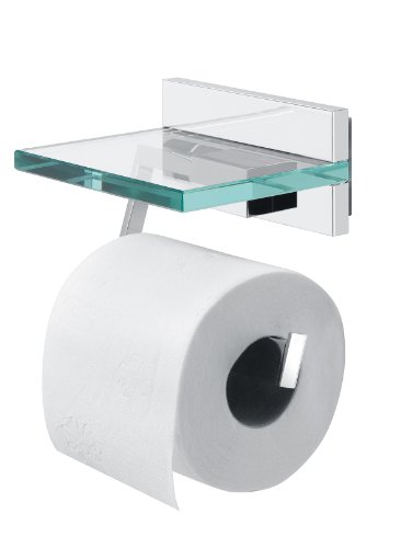 Tiger Safira Toilettenpapierhalter mit praktischer Glas-Ablage, chrom von Tiger