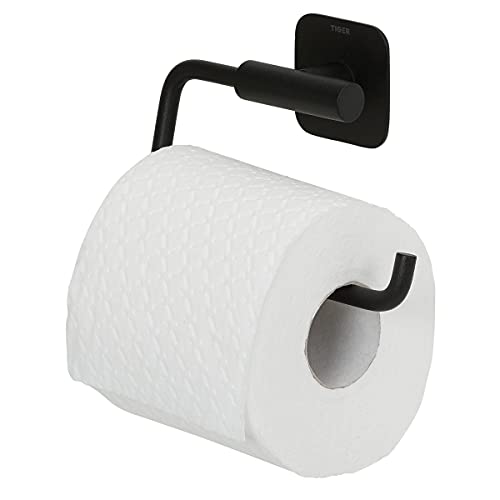 Tiger Colar Toilettenpapierhalter, Edelstahl, Schwarz pulverbeschichtet, mit integrierter Klebefolie zur Montage ohne Bohren von Tiger