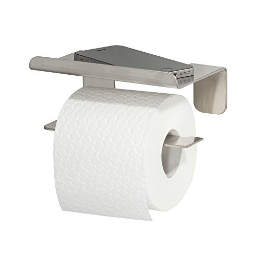 Tiger Colar Toilettenpapierhalter mit Ablage zum Kleben, Edelstahl gebürstet, mit integrierter Klebefolie zur Montage ohne bohren, 7.6 x 16 x 10.3 cm von Tiger
