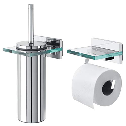Tiger Safira Kombiset: Toilettenpapierhalter mit Glasablage und Toilettenbürste, Chrom von Tiger