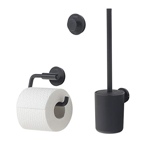 Tiger Urban Badaccessoire-Set, 3-teilig, bestehend aus Toilettenpapierhalter zur Wandmontage, Haken und WC-Bürste, mit austauschbaren Dekor-Ringen zur individuellen Gestaltung, Edelstahl, Schwarz von Tiger