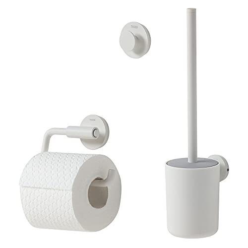 Tiger Urban Badaccessoire-Set, Edelstahl, Weiß, 3-teilig, bestehend aus Toilettenpapierhalter zur Wandmontage, Haken und WC-Bürste, mit austauschbaren Dekor-Ringen zur individuellen Gestaltung von Tiger