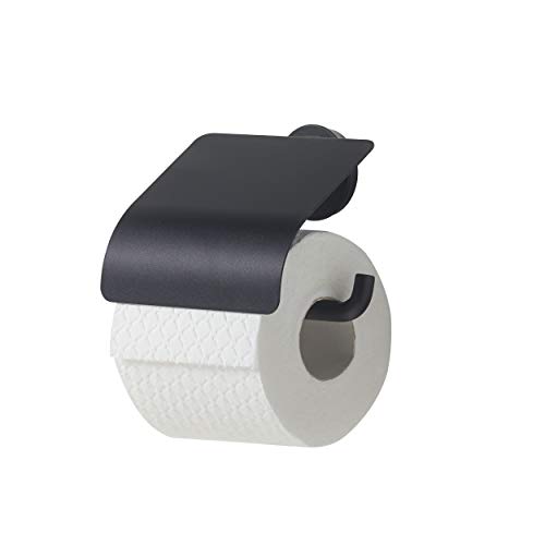 Tiger Urban Toilettenpapierhalter mit Deckel, schwenkbar, Farbe: Schwarz, mit austauschbaren Dekor-Ringen zur individuellen Gestaltung von Tiger