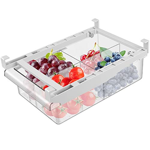 Fridge Organiser Transparent Partition Layer Organiser Adjustable Storage Shelf Clamp Drawer Organisers with Handles for Fridge Cupboards Shelves Sink Vegetables(4 Abteile) von Tigerkinwit