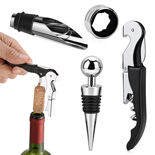 Korkenzieher Set Edelstahl Weinöffner Set 4-in-1 Metall Weinstopper Weinring Weinausgießer Professionelles Multifunktions Weinzubehör-Set von Tigerkinwit
