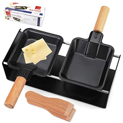 Raclette Grill Käse Schmelzgerät Antihaft Raclette Grill Set Mini Käse Schmelzpfanne mit Holzgriff Antihaft Ofen Grillplatte Zubehör von Tigerkinwit