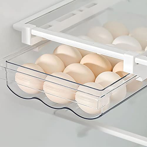 Schubladen Eierhalter,Herausziehbarer Kühlschrank Eier Organizer Ausziehbare Eieraufbewahrungsboxen mit Gleitschiene und Griff Kühlschrank Aufbewahrungsbox für Kühlschrank Gefrierschrank Küche von Tigerkinwit