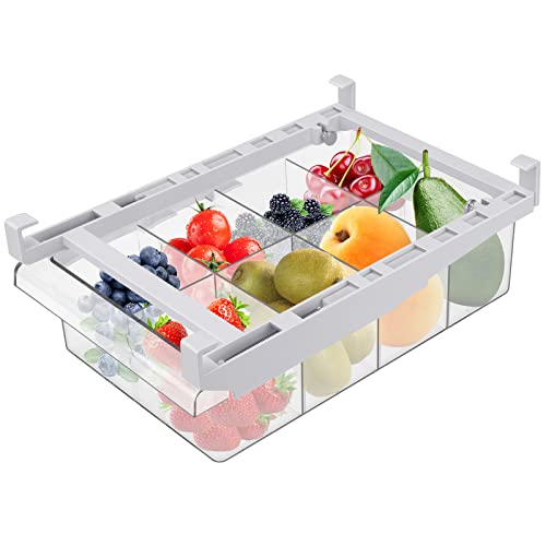 Tigerkinwit Fridge Organiser Transparent Partition Layer Organiser Adjustable Storage Shelf Clamp Drawer Organisers with Handles for Fridge Cupboards Shelves Sink Vegetables(8 Abteile) von Tigerkinwit