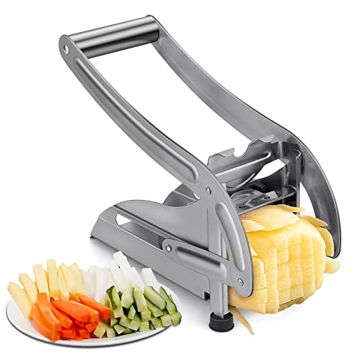 Tigerkinwit Kartoffelschneider Professioneller Pommesschneider Edelstahl Pommes Frites Schneider mit 2 Schneideeinsätzen Manuell Gemüseschneider für Zwiebel Kartoffel Karotte Obst Gemüse von Tigerkinwit