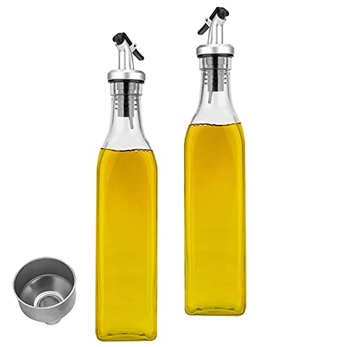 Tigerkinwit Ölflasche,Essig & Ölflasche Spender Set 300ml*2 Stück Glasflasche mit Anti-Schmutz Verschluss Auslaufsicher und Tropffrei für Küche und BBQ von Tigerkinwit