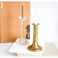 Vintage Gold Messing Kerzenhalter, Elegante Minimalist Glas Kerzenhalter Dekor, Ostern Dekor von TigerlillyVintage