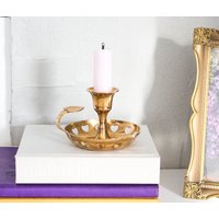 Vintage Messing Herz Kammer Kerzenhalter, Niedlicher Gold Kerzenhalter Fingerschlaufe, Valentinstag Dekor von TigerlillyVintage