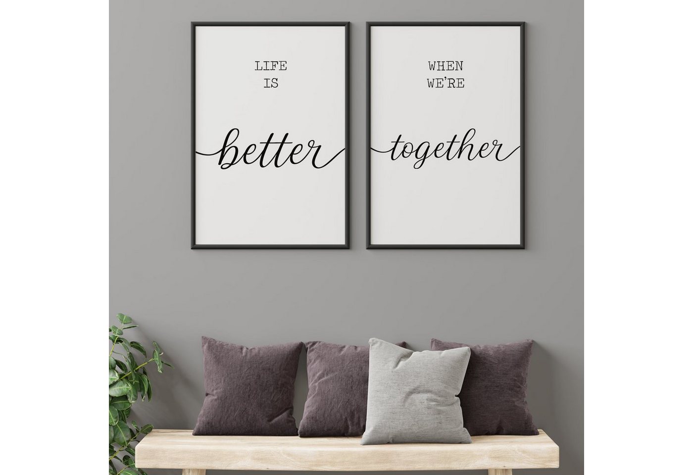 Tigerlino Poster 2er Set Better Together Liebe Valentinstag Paare Wandbild Wohnzimmer von Tigerlino