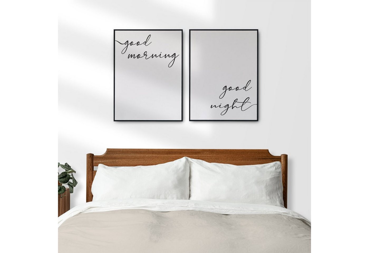 Tigerlino Poster 2er Set Good Morning Good Night - Wandbild Schlafzimmer Bett Wanddeko von Tigerlino