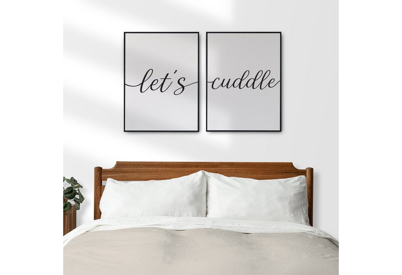 Tigerlino Poster 2er Set Let’s Cuddle Liebe Valentinstag Bett Kuscheln Paare Wandbild von Tigerlino