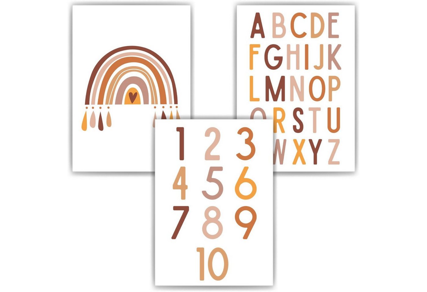 Tigerlino Poster ABC Zahlen 3er Set Alphabet Lernposter Buchstaben Zahlen Kinderzimmer von Tigerlino