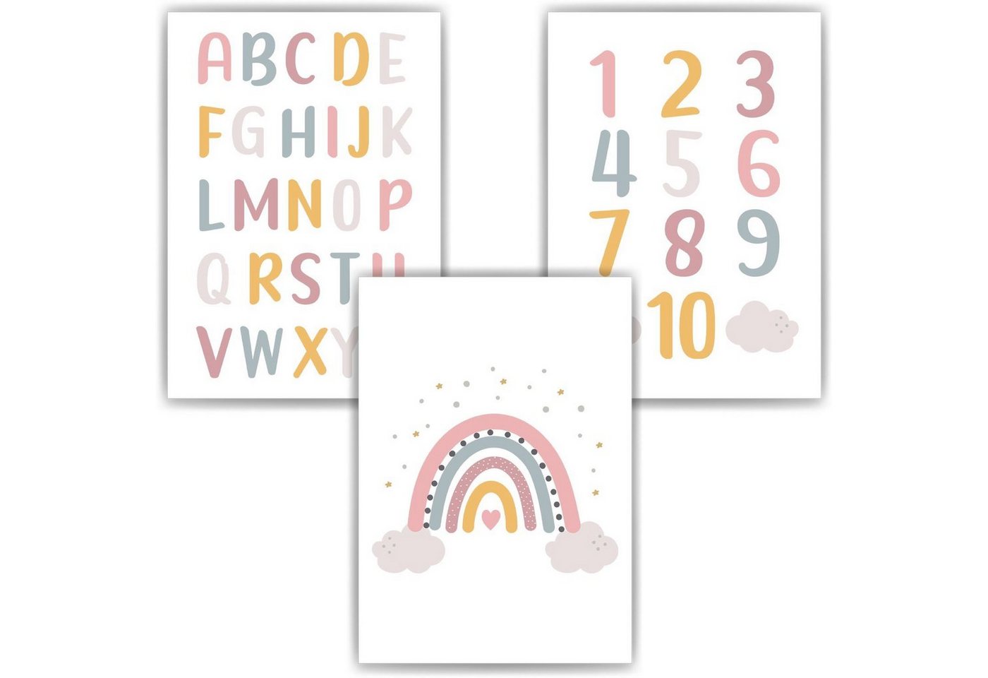 Tigerlino Poster ABC Zahlen 3er Set Lernposter Alphabet Kinderzimmer Wandbilder von Tigerlino