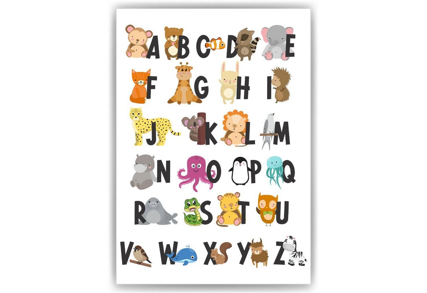 Tigerlino Poster Alphabet Lernposter Kinderzimmer Wandbild Kinderposter ABC Lernhilfe von Tigerlino