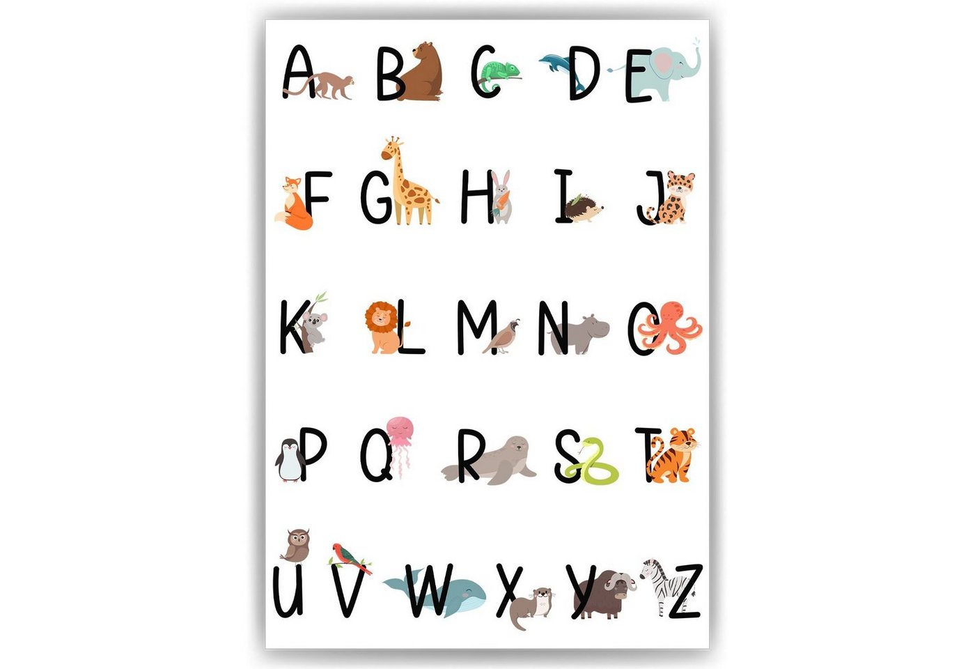 Tigerlino Poster Alphabet Lernposter Kinderzimmer Wandbild Tiere ABC Kinder Lernhilfe von Tigerlino