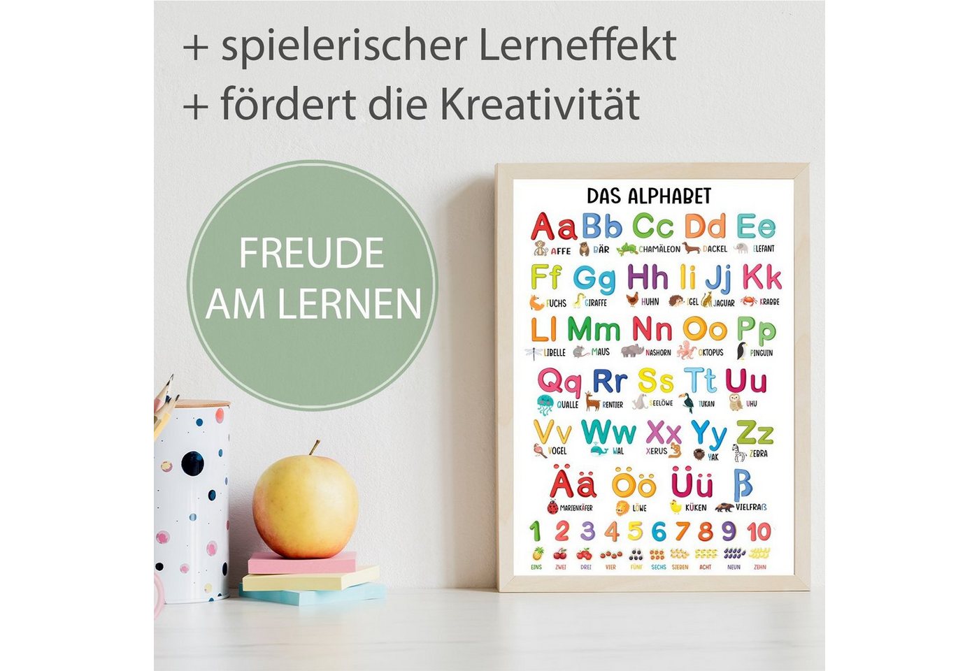 Tigerlino Poster Alphabet Zahlen Lernposter ABC Kinderzimmer Kinderposter Lernhilfe von Tigerlino