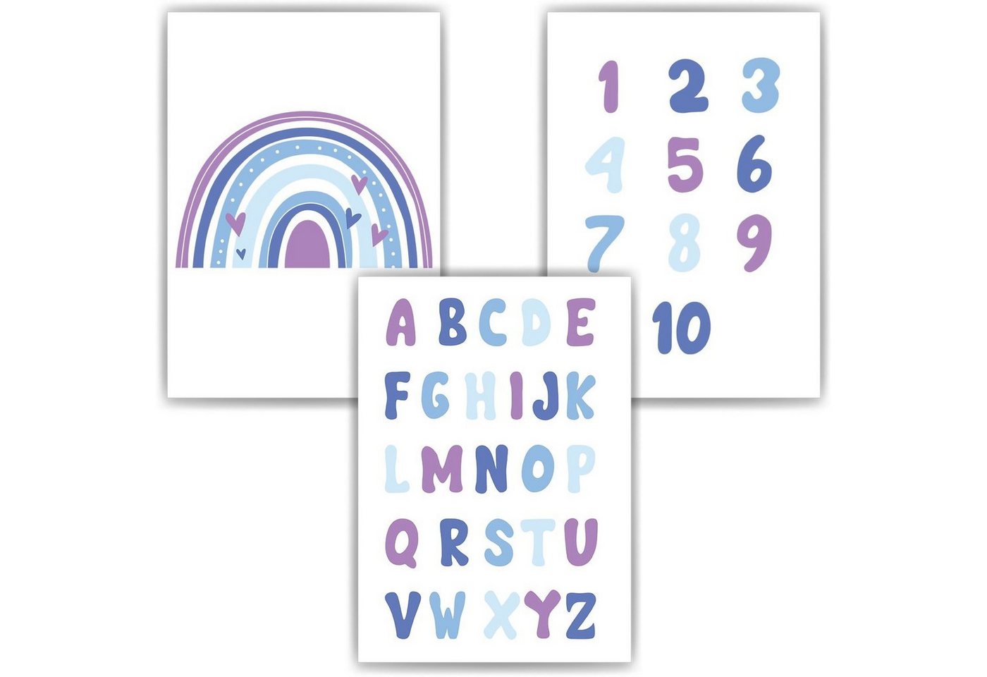 Tigerlino Poster Alphabet & Zahlen 3er Set ABC Lernposter Kinderzimmer Wandbilder von Tigerlino