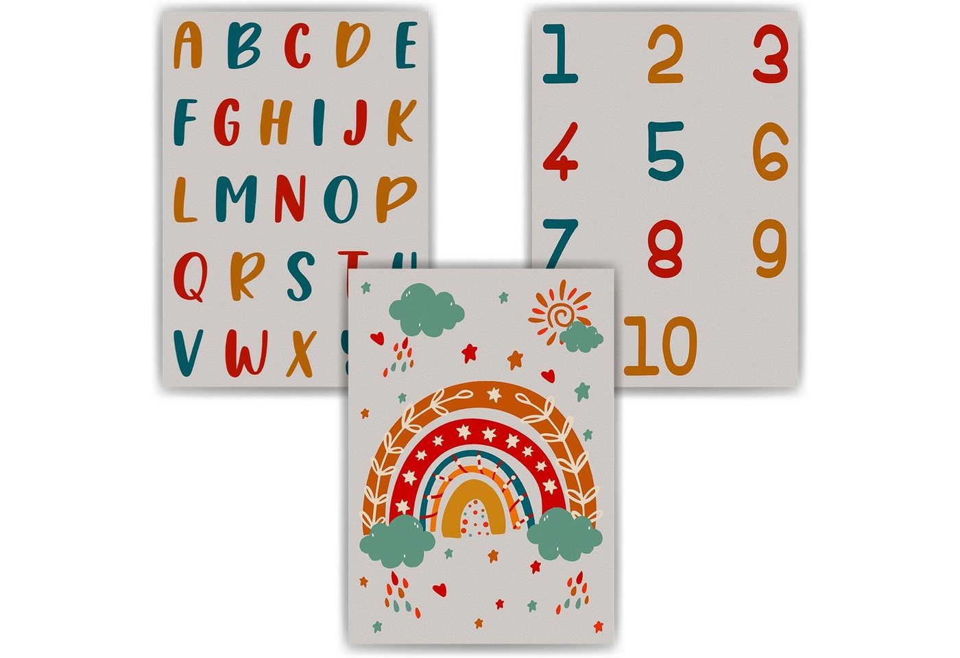 Tigerlino Poster Alphabet & Zahlen Kinderposter 3er Set Lernposter ABC Kinderzimmer von Tigerlino