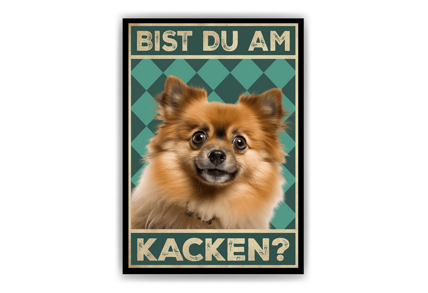 Tigerlino Poster Bist du am Kacken? Hunde Wandbild DIN A4 Gästebad Badezimmer Gäste-WC, Zwergspitz von Tigerlino