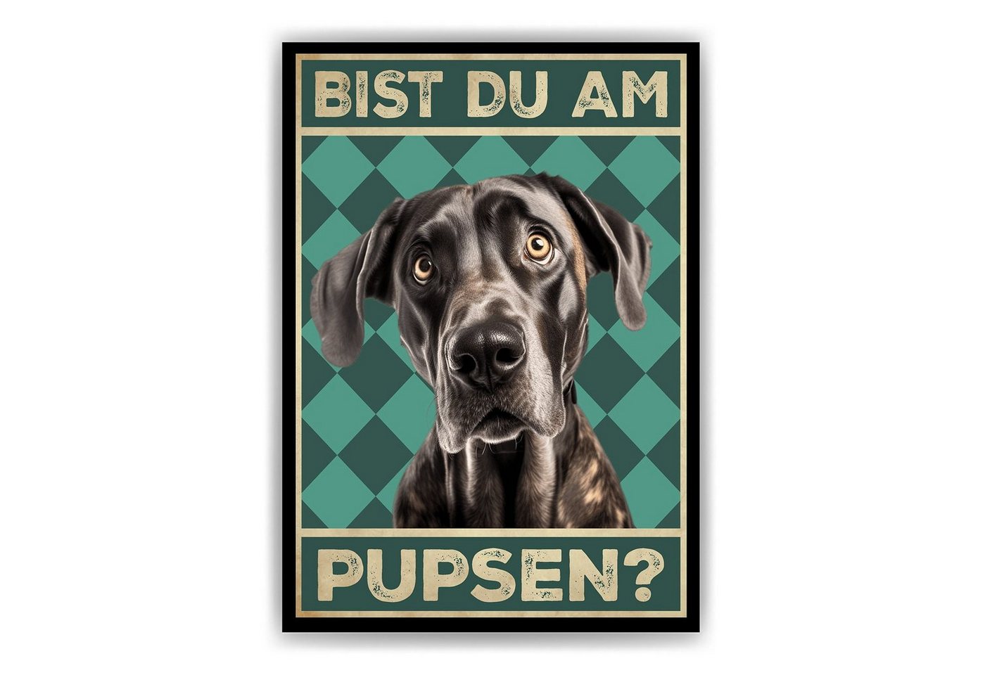 Tigerlino Poster Bist du am Pupsen? Hunde Wandbild DIN A4 Gästebad Badezimmer Gäste-WC, Deutsche Dogge von Tigerlino