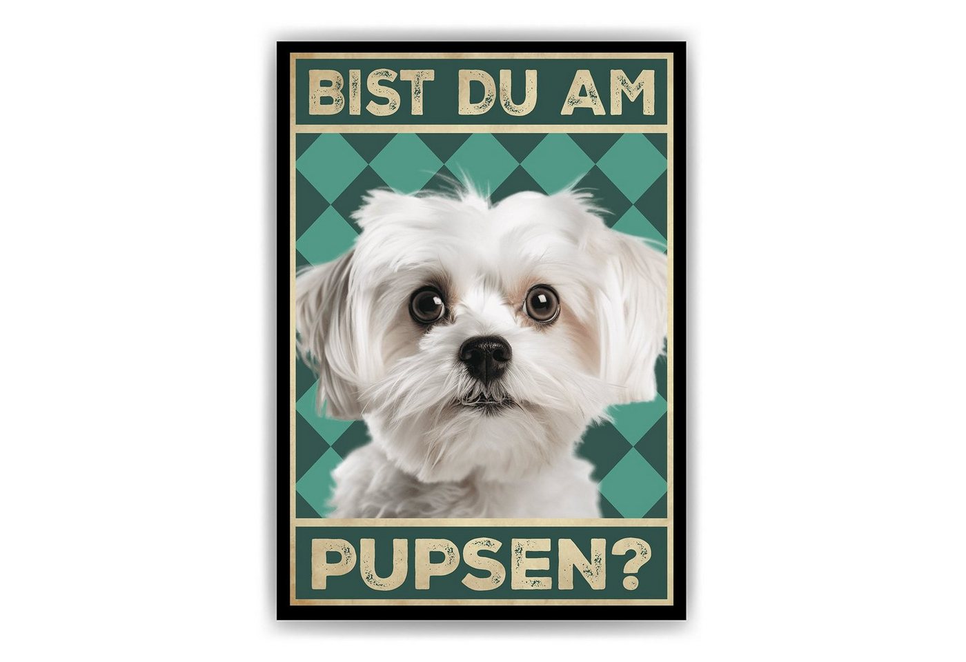 Tigerlino Poster Bist du am Pupsen? Hunde Wandbild DIN A4 Gästebad Badezimmer Gäste-WC, Malteser von Tigerlino