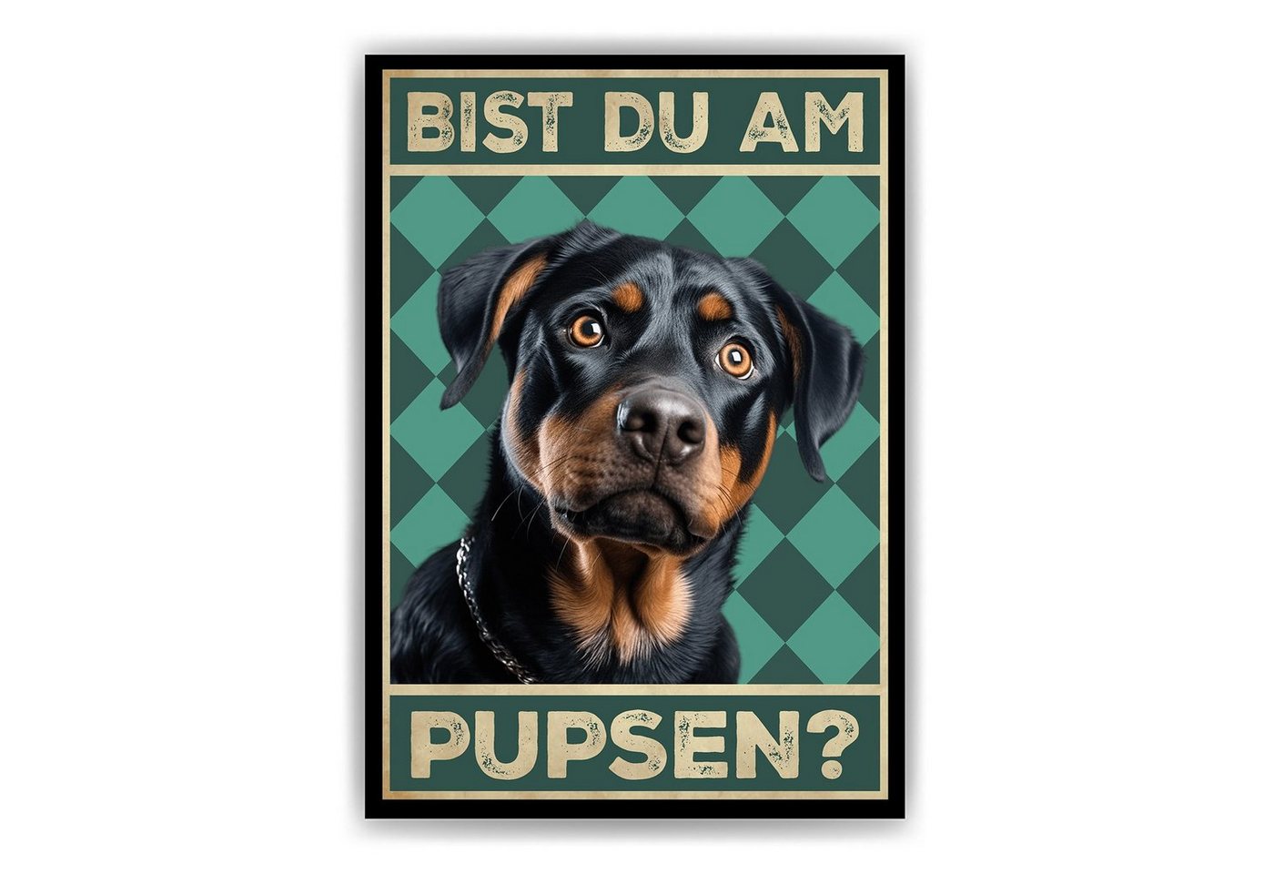 Tigerlino Poster Bist du am Pupsen? Hunde Wandbild DIN A4 Gästebad Badezimmer Gäste-WC, Rottweiler von Tigerlino